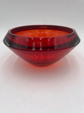 Red Glass Decorative Bowl 6"x10" Teleflora Heavy Retro Plant Vase